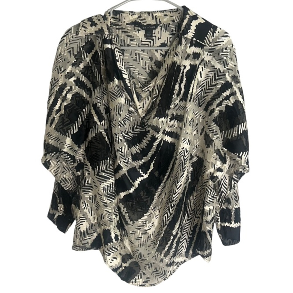 St John Long Sleeve Silk Blend Cowl Neck Jewel Texture Top Women's Small